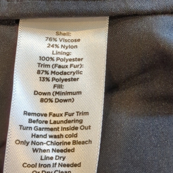 Talbots Black Genuine Down Faux Fur Trim Velour Coat with Zip Pockets size 4 - Picture 7 of 8